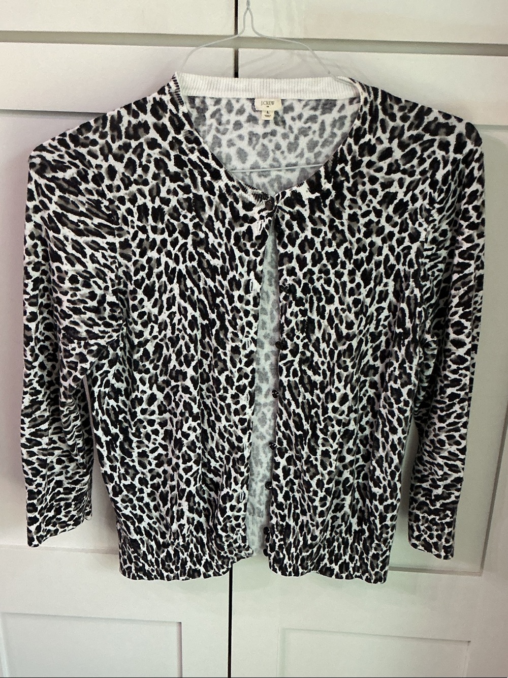J. Crew Black and White Leopard Print Cardigan